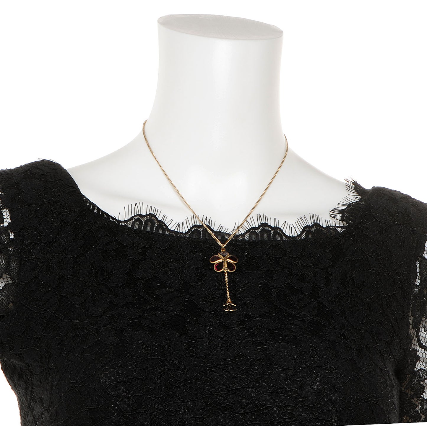 Crystal CC Camellia Flower Drop Necklace
