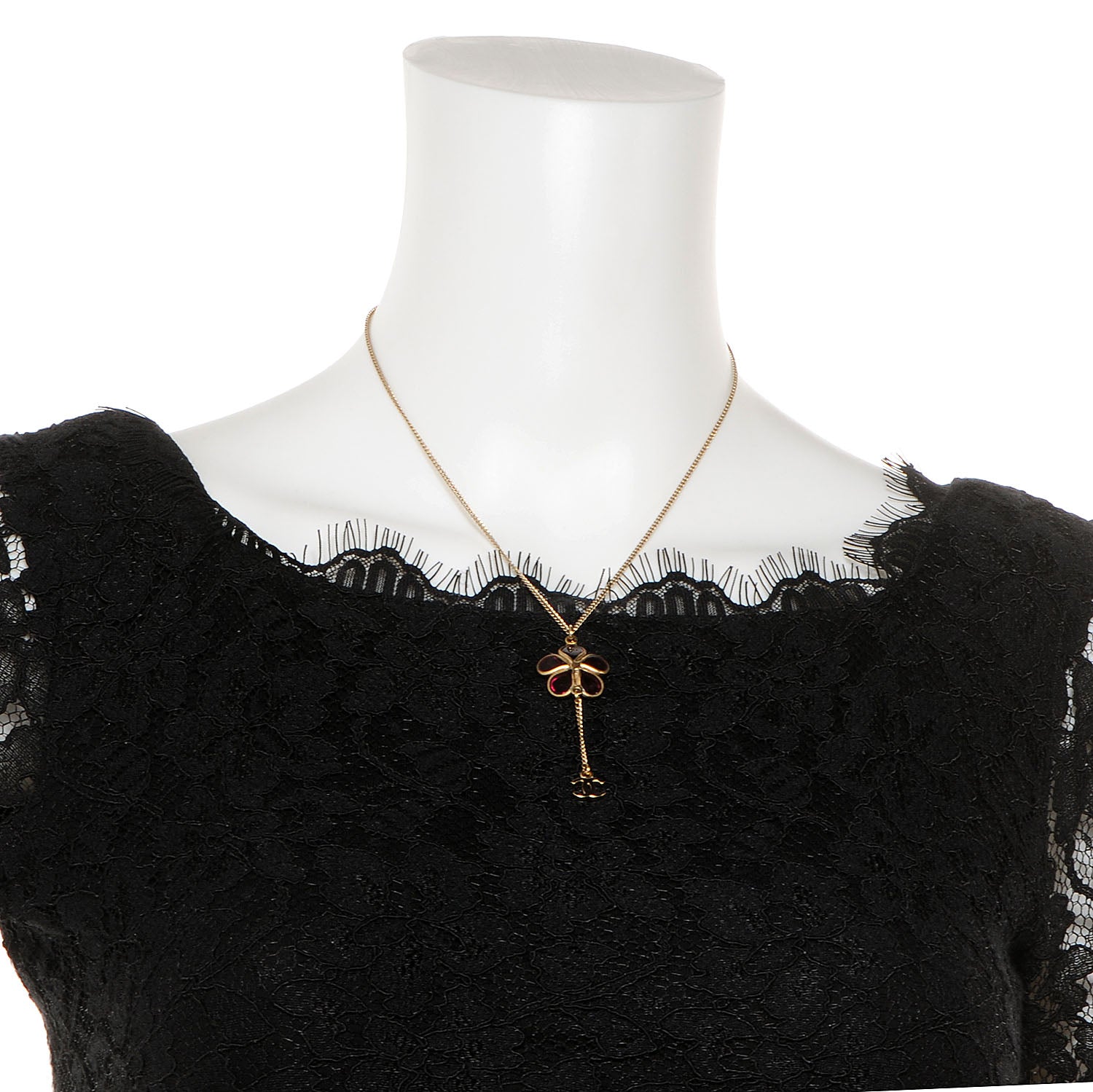Chanel Crystal CC Camellia Flower Drop Necklace 2 of 4
