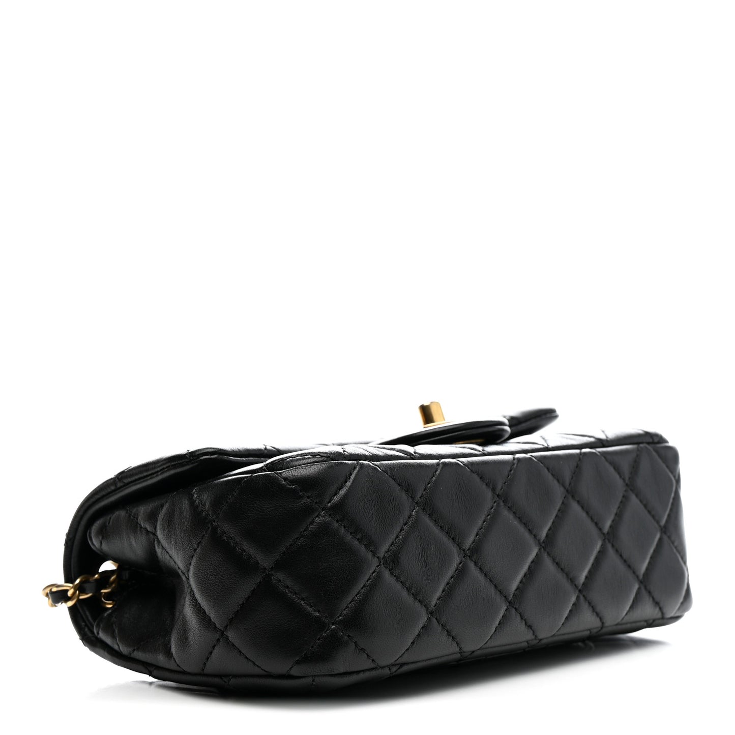 Lambskin Quilted Mini Rectangular Pearl Crush Flap Black