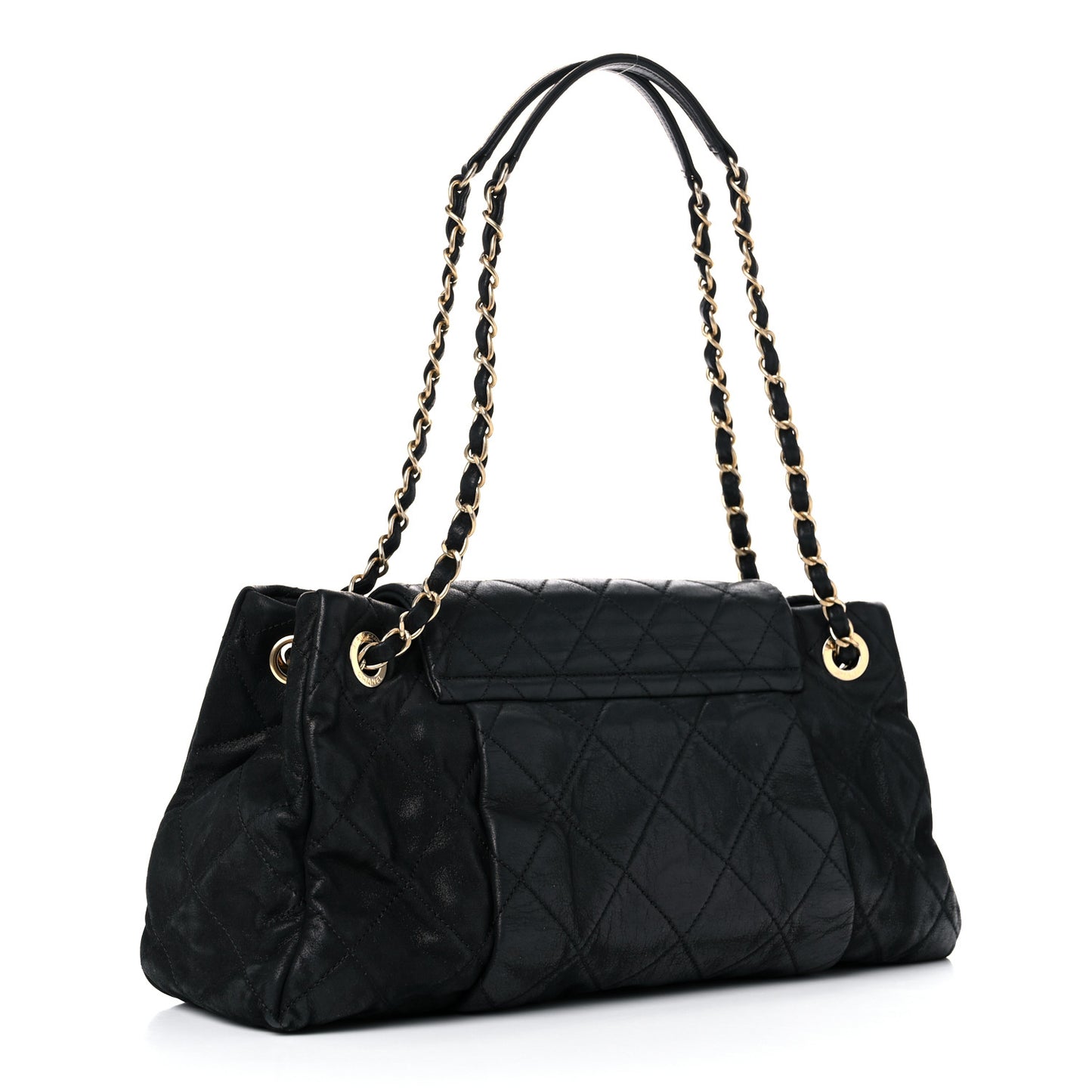 Iridescent Calfskin Medium Chic Quilt Flap Black