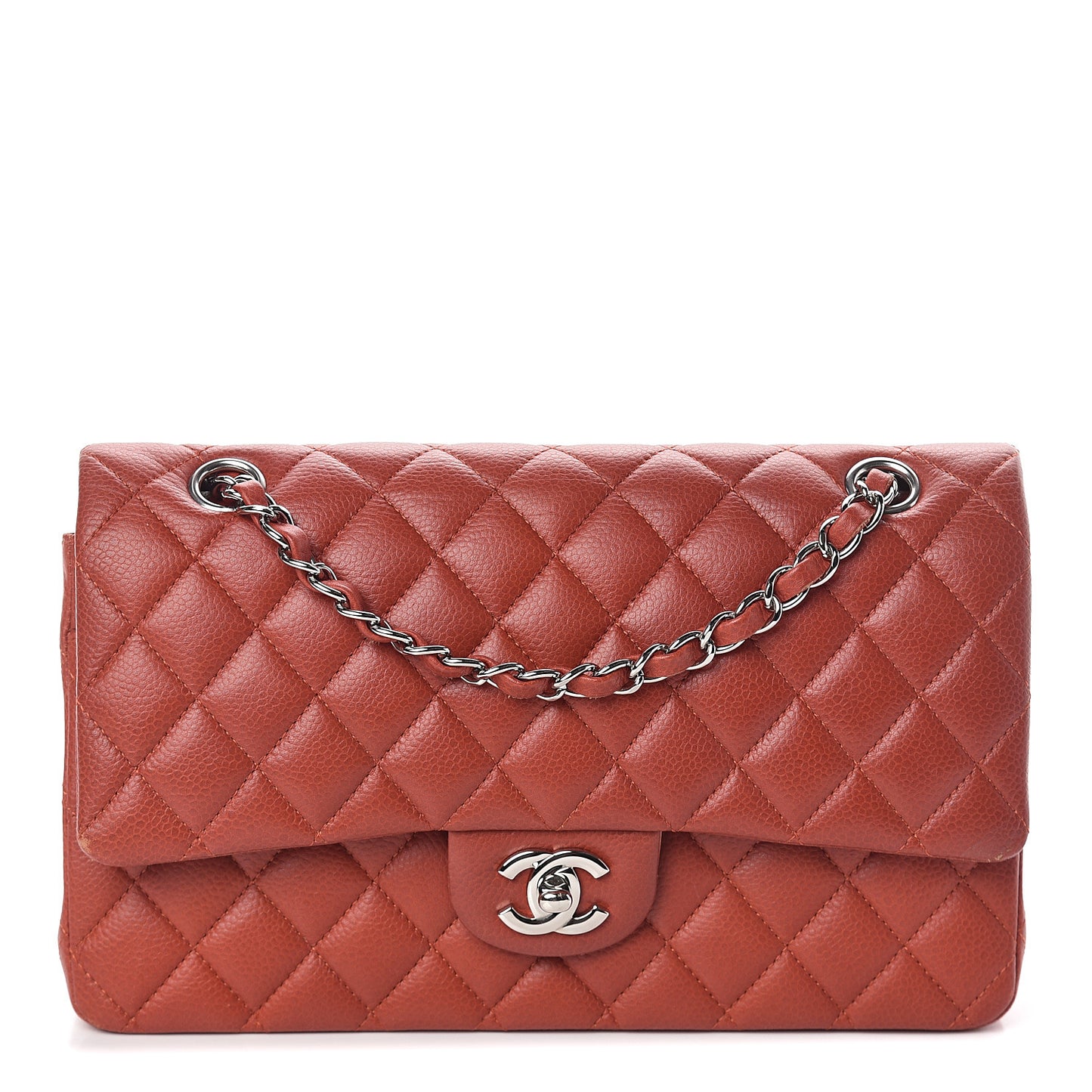 Caviar Quilted Medium Double Flap Red