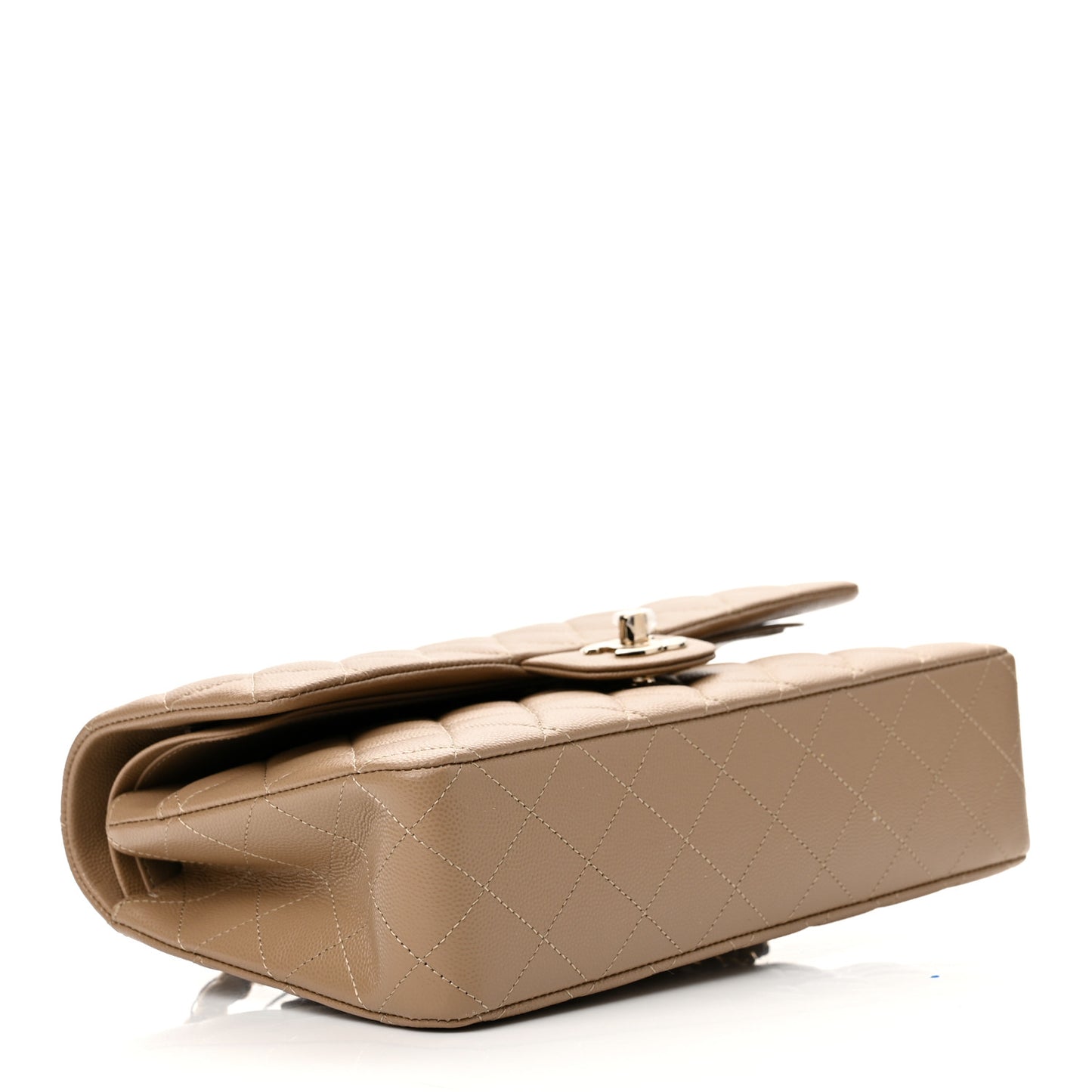 Caviar Quilted Medium Double Flap Beige