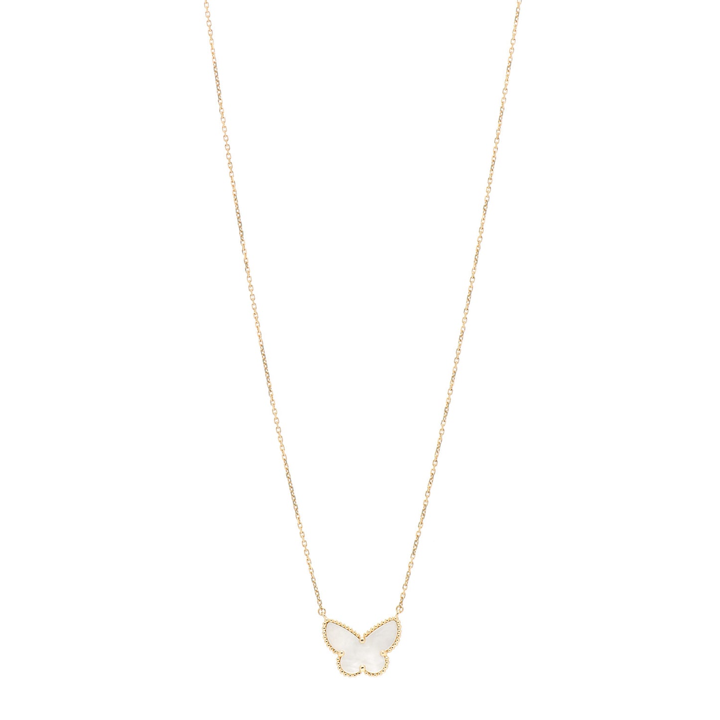 18K Yellow Gold Mother of Pearl Lucky Alhambra Butterfly Pendant Necklace