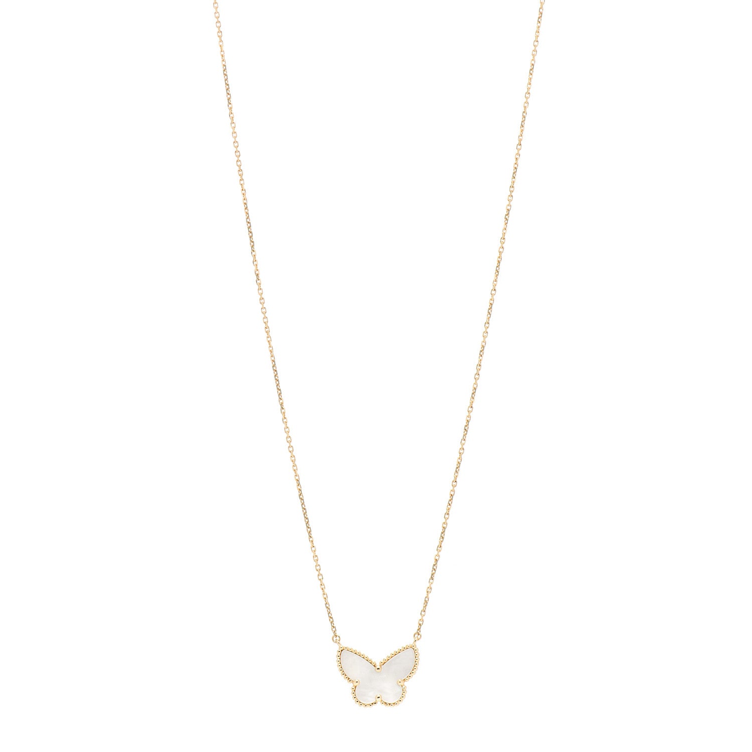 Van Cleef & Arpels 18K Yellow Gold Mother of Pearl Lucky Alhambra Butterfly Pendant Necklace 1 of 5