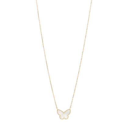 Van Cleef & Arpels 18K Yellow Gold Mother of Pearl Lucky Alhambra Butterfly Pendant Necklace 1 of 5