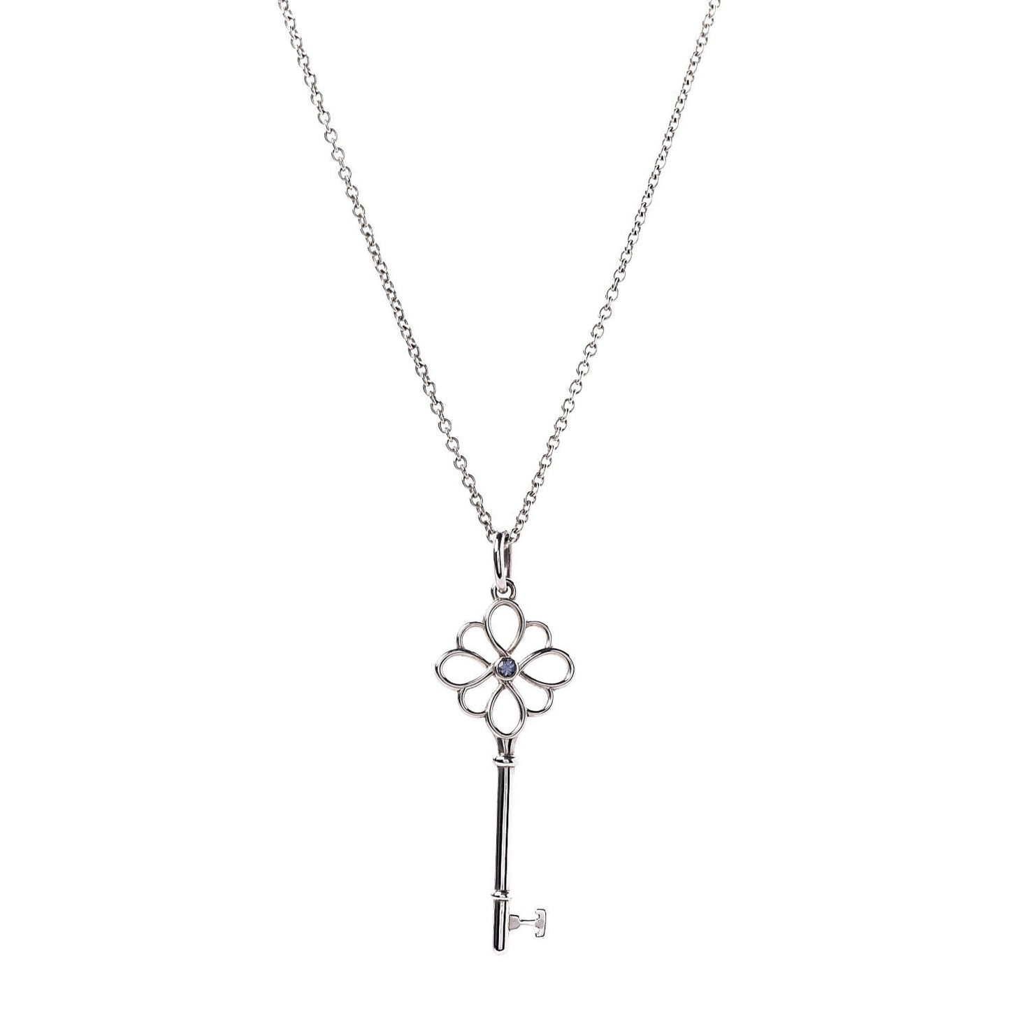 Sterling Silver Sapphire Knot Key Pendant Necklace