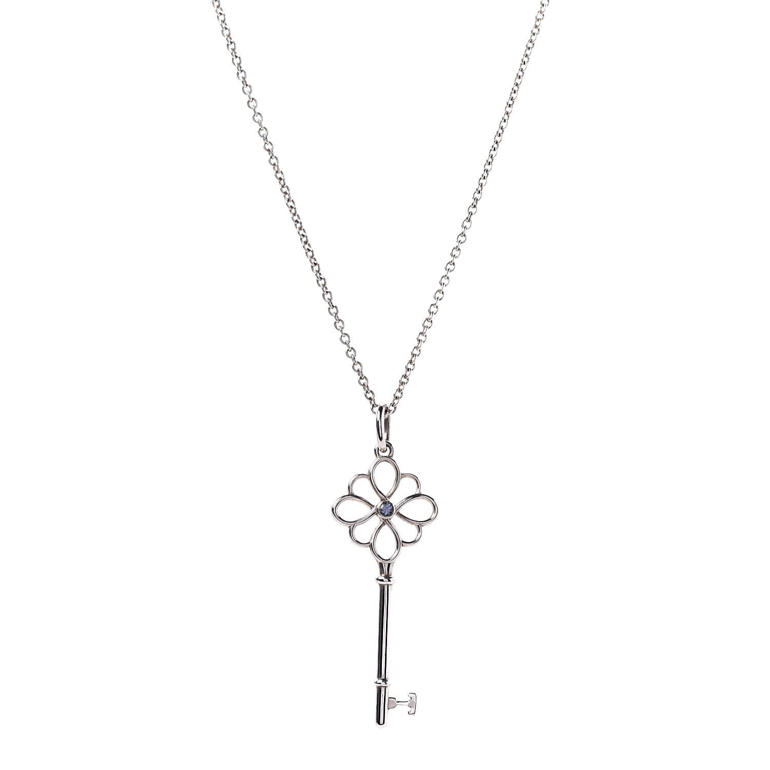 Tiffany Sterling Silver Sapphire Knot Key Pendant Necklace 1 of 7