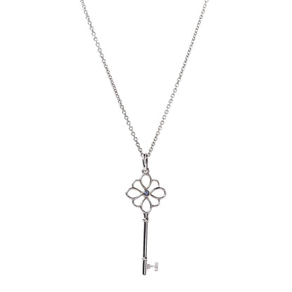 Tiffany Sterling Silver Sapphire Knot Key Pendant Necklace 1 of 7