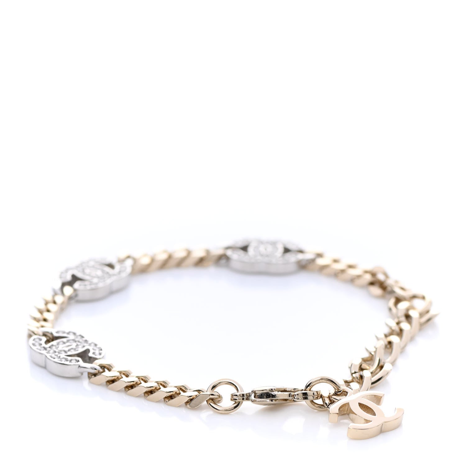Chanel Crystal CC Chain Bracelet Gold Silver 3 of 4