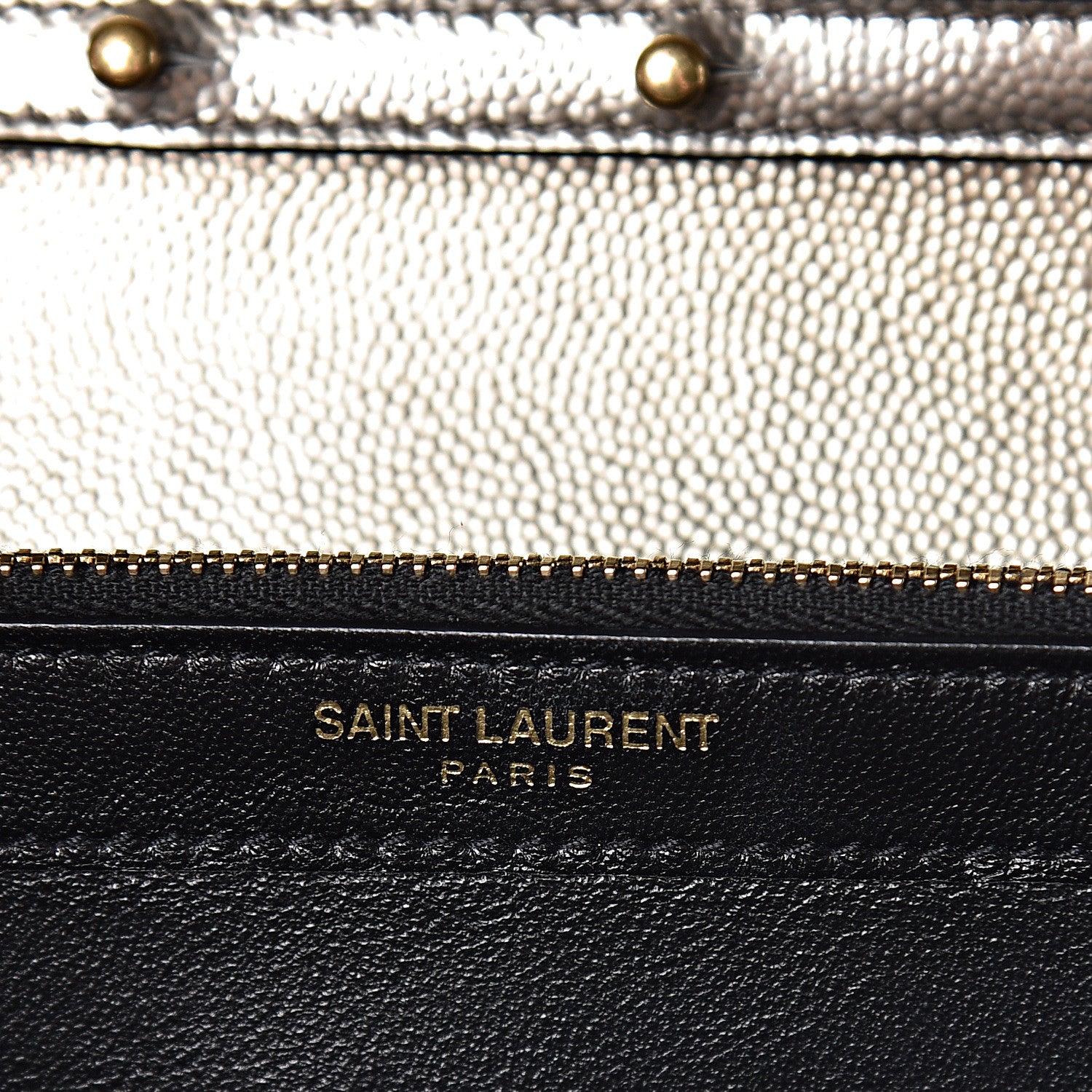 Saint Laurent Iridescent Grain De Poudre Matelasse Chevron Monogram Chain Wallet Gold 6 of 11