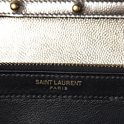 Saint Laurent Iridescent Grain De Poudre Matelasse Chevron Monogram Chain Wallet Gold 6 of 11