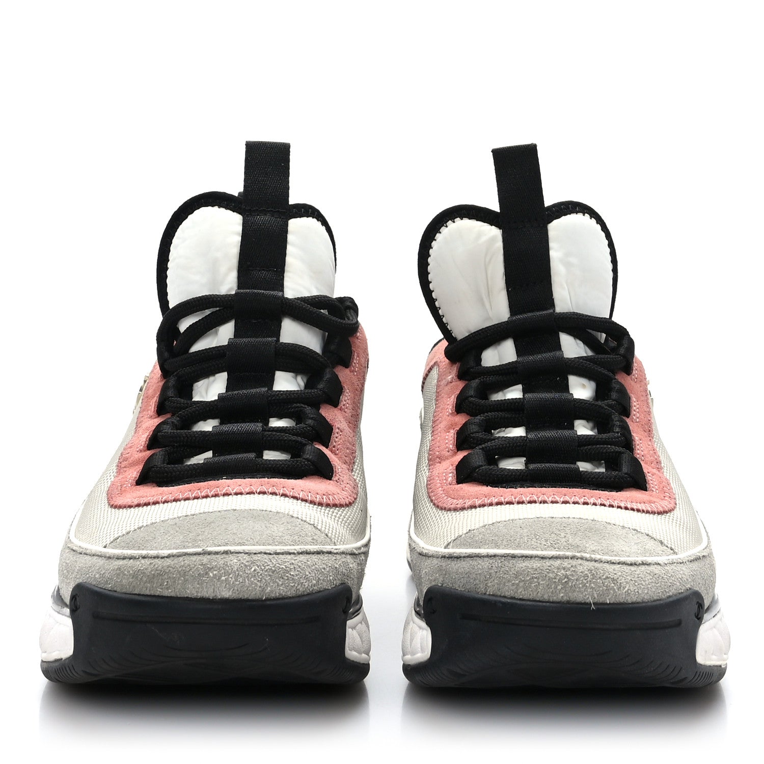 Chanel Fabric Suede CC Sneakers 38 White Light Grey Pink 2 of 8