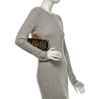 Alexander McQueen Nappa Studded Floral Knuckle Box Clutch Black 2 of 6