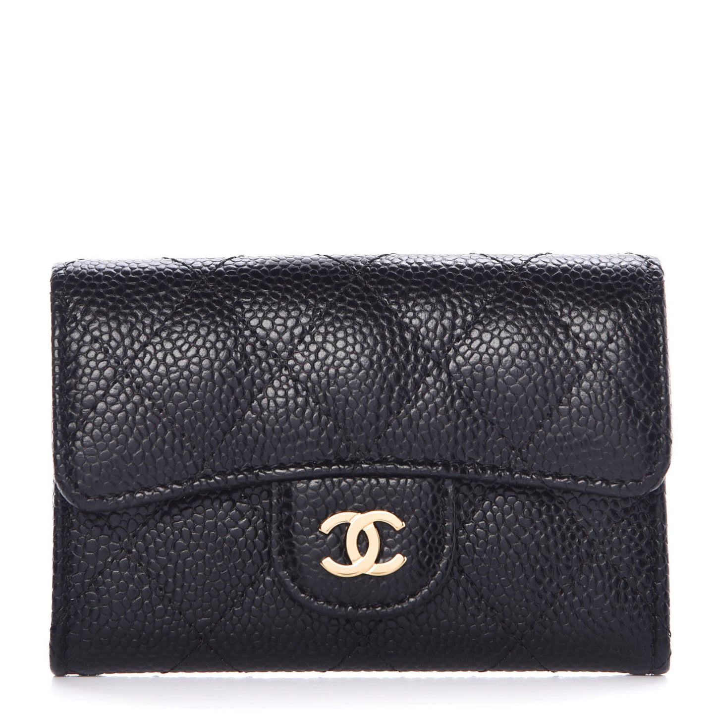 Caviar Quilted Flap Card Holder Black