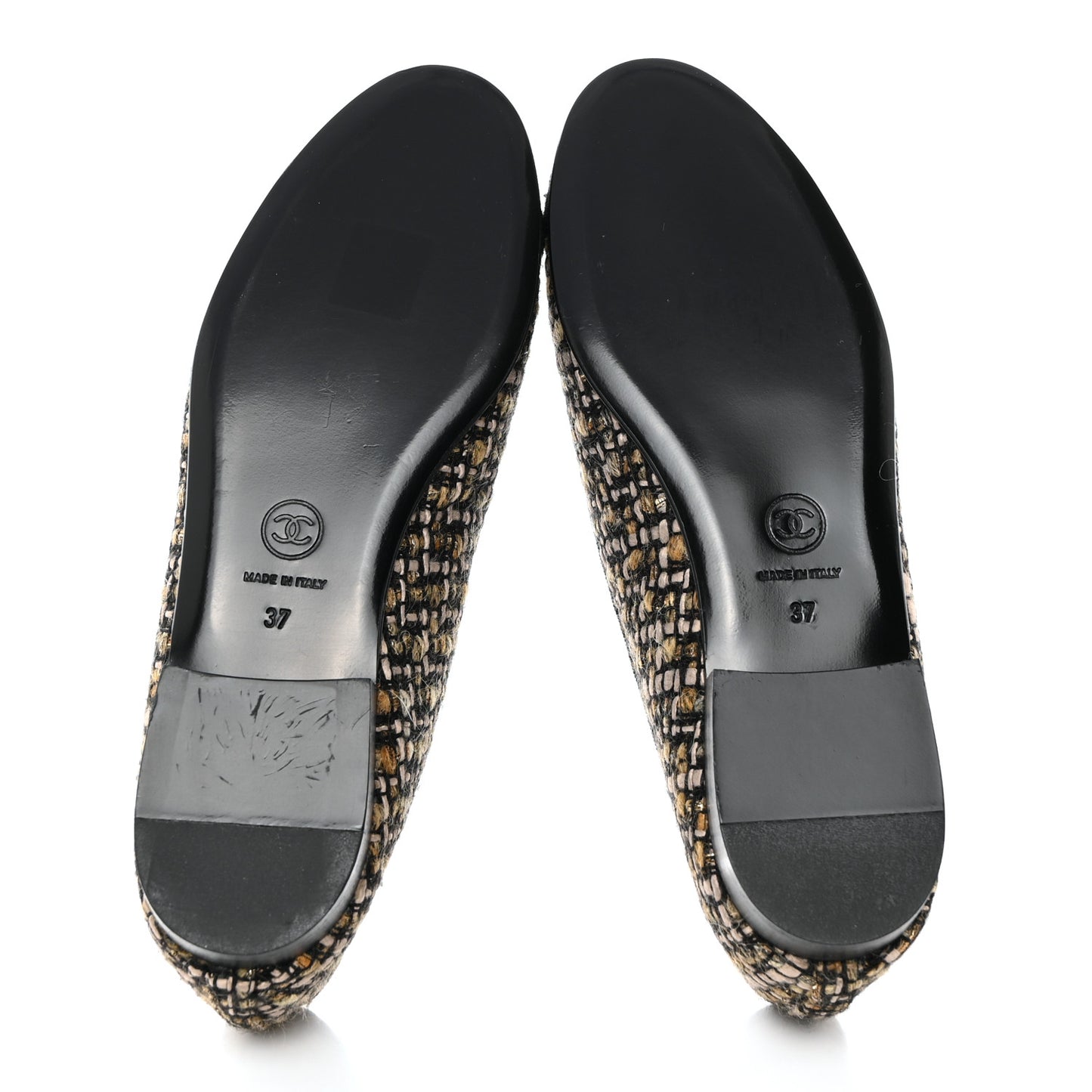 Tweed Grosgrain Cap Toe Ballerina Flats 37 Black Gold