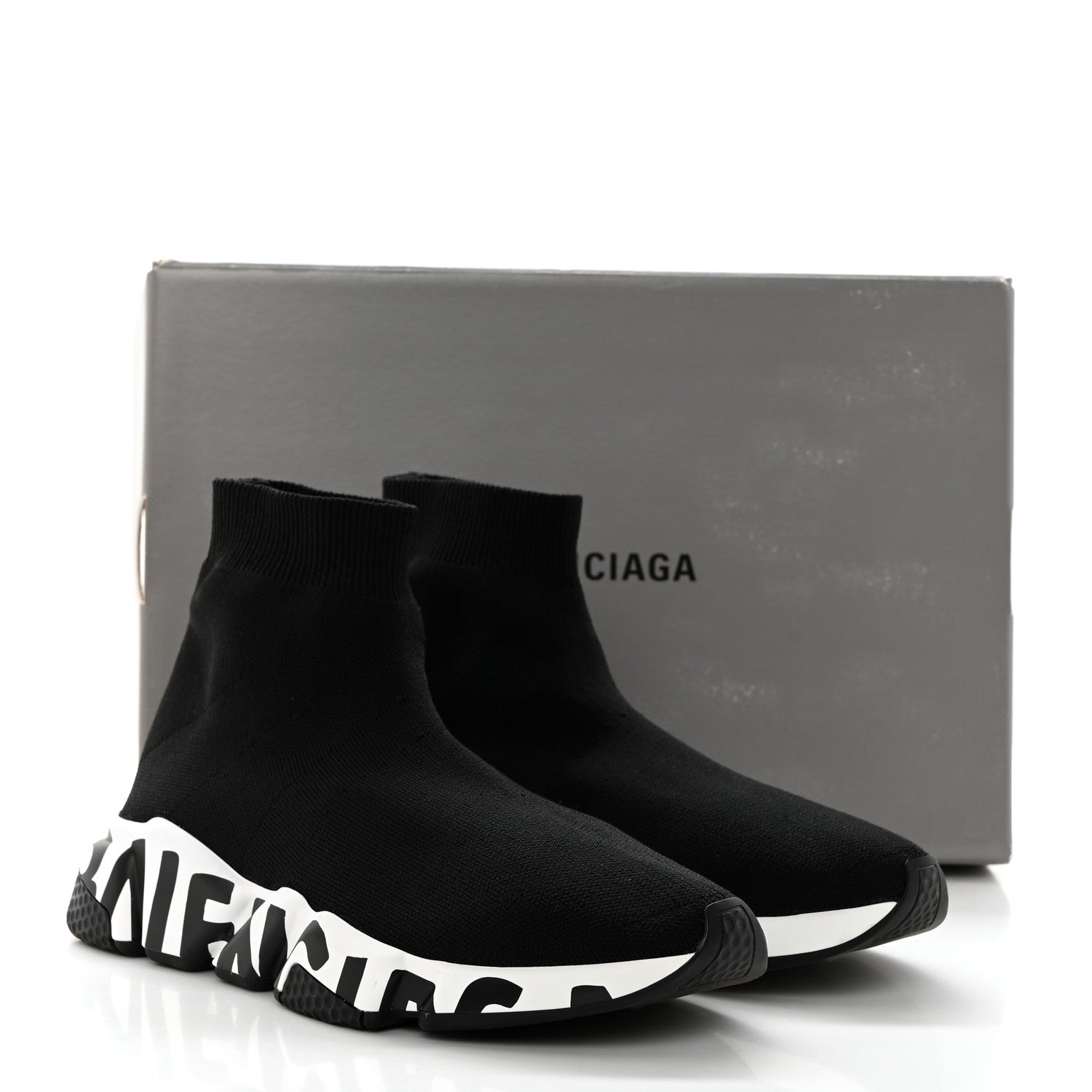Balenciaga Neoprene Knit Womens Speed Graffiti Sneakers 38 Black White 9 of 9