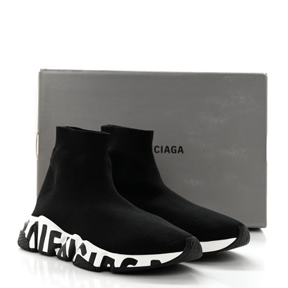 Balenciaga Neoprene Knit Womens Speed Graffiti Sneakers 38 Black White 9 of 9