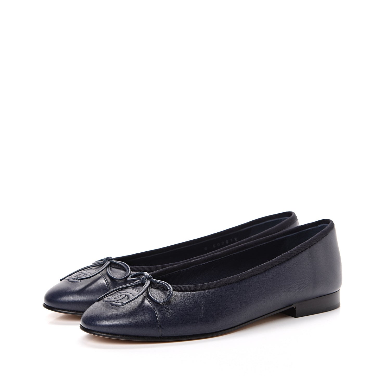 Lambskin CC Cap Toe Ballerina Flats 37.5 Navy