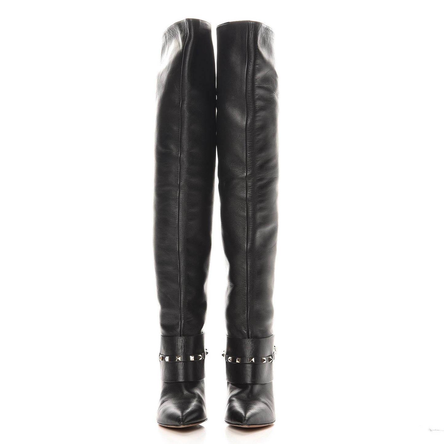 Calfskin Rockstud Over The Knee Boots 40.5 Black
