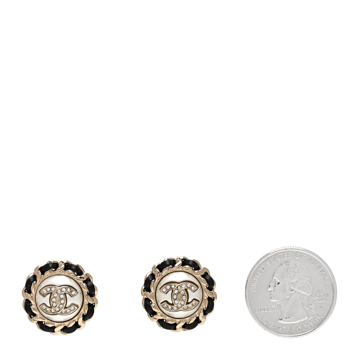 Pearl Crystal Lambskin CC Earrings Gold Black