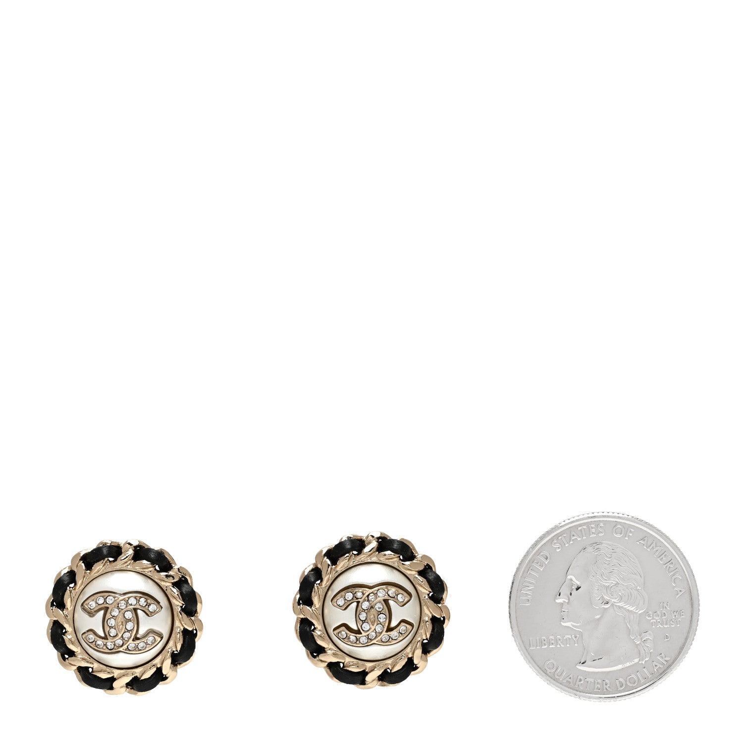 Chanel Pearl Crystal Lambskin CC Earrings Gold Black 2 of 4