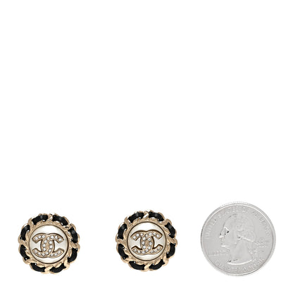 Chanel Pearl Crystal Lambskin CC Earrings Gold Black 2 of 4