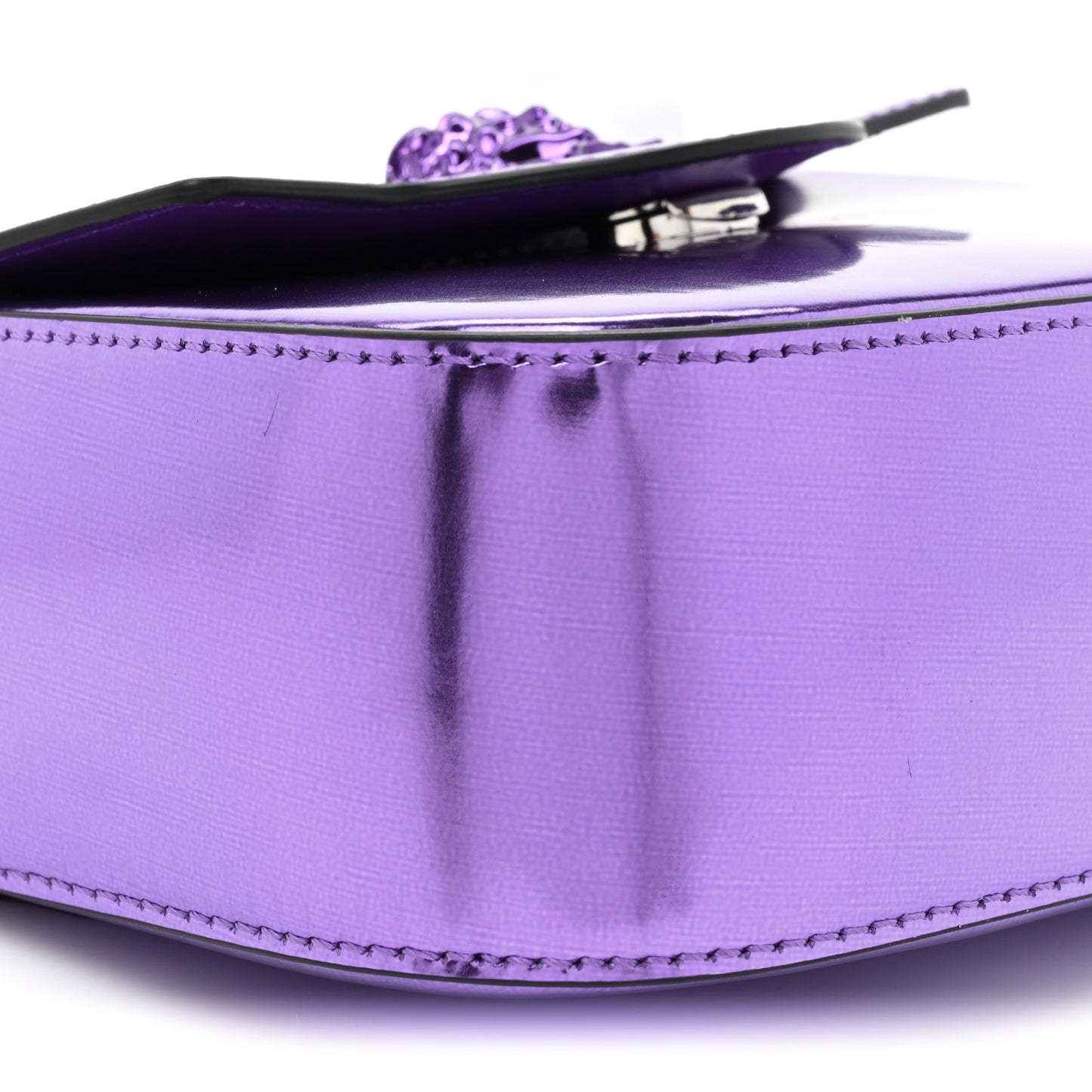 Metallic Patent Calfskin Mini La Medusa Chain Top Handle Bag Dark Orchid