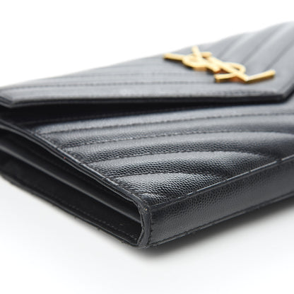 Saint Laurent Grain De Poudre Matelasse Chevron Monogram Chain Wallet Black 8 of 15