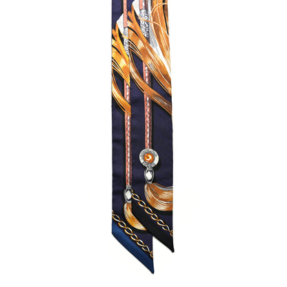 Hermes Silk Cavalcades Twilly Marine Gold Gris 2 of 4