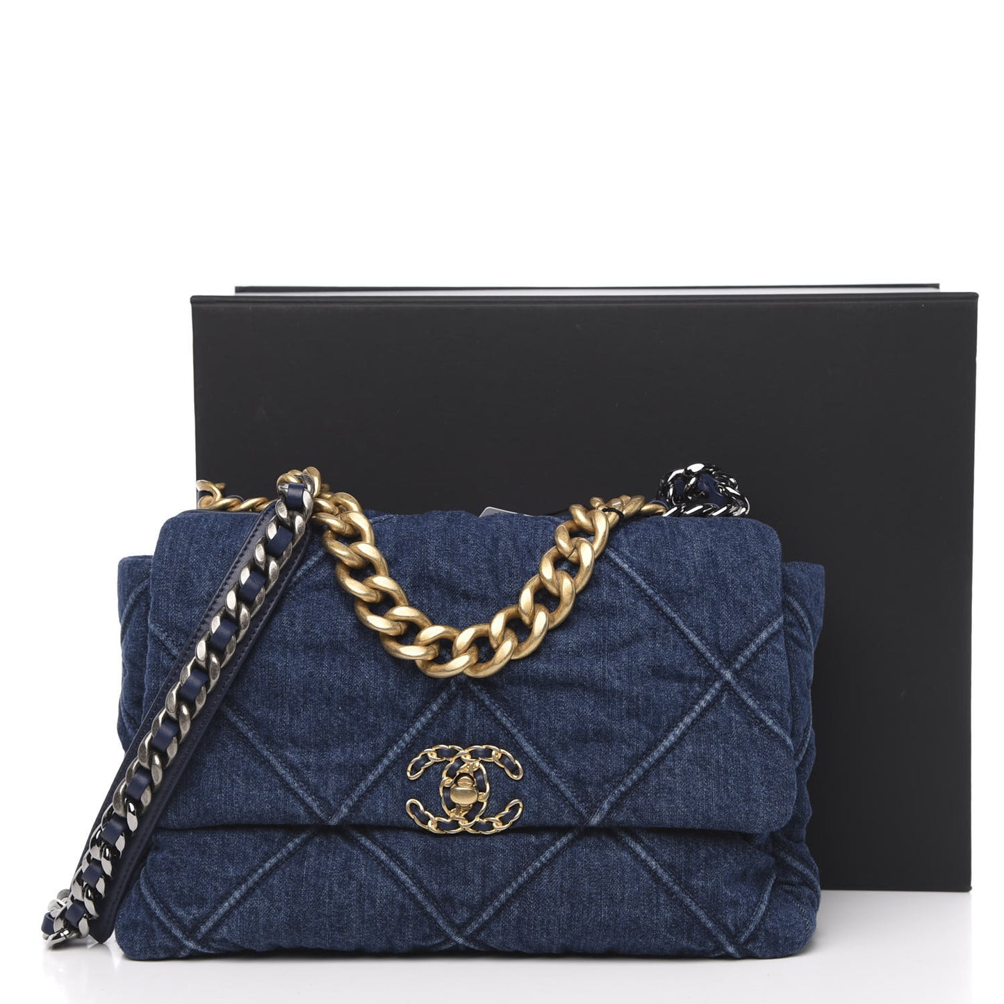 Denim Quilted Large 19 Flap Blue