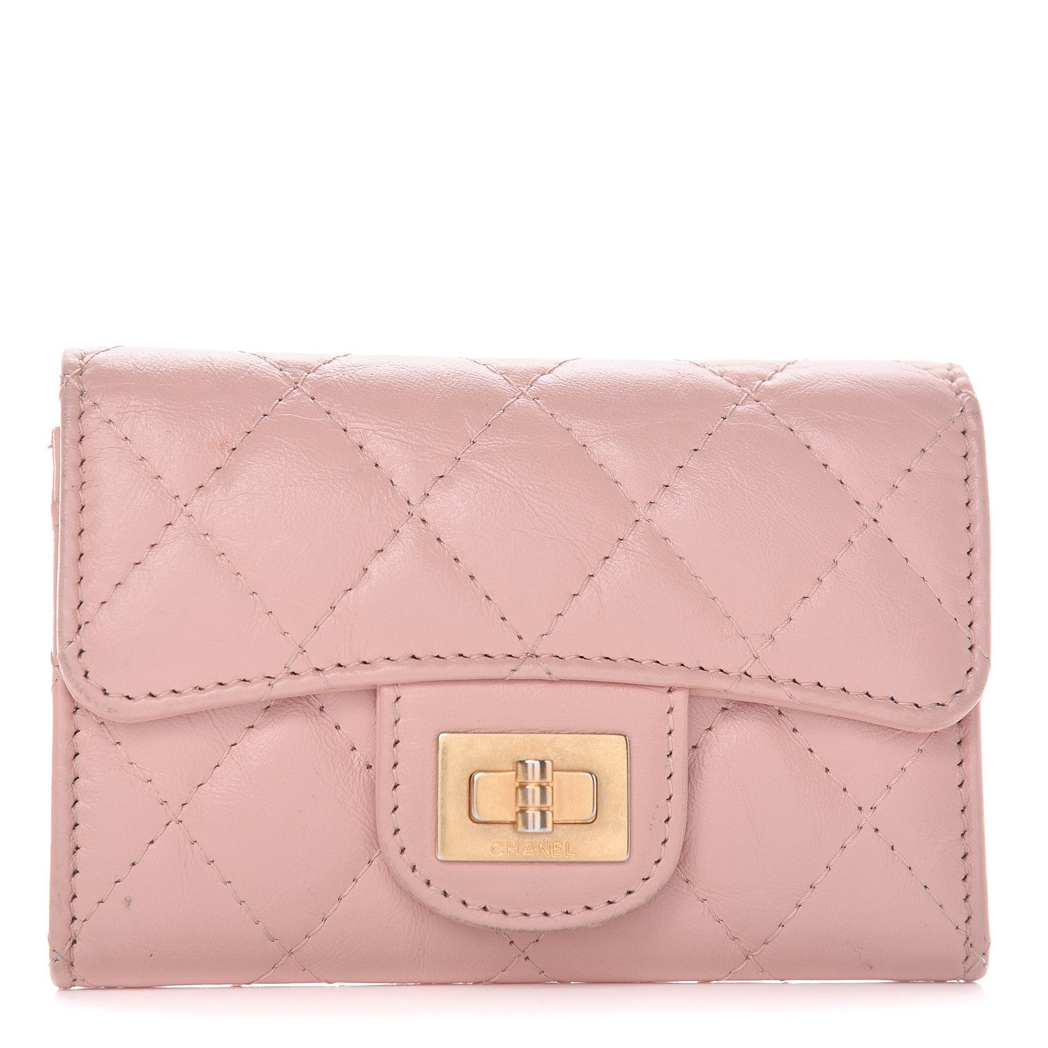 Chanel Aged Calfskin Quilted Reissue Flap Card Holder Pink 1 of 15