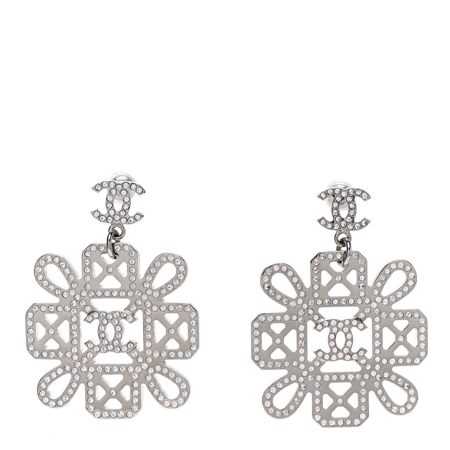 Crystal Strass Cross CC Earrings Silver