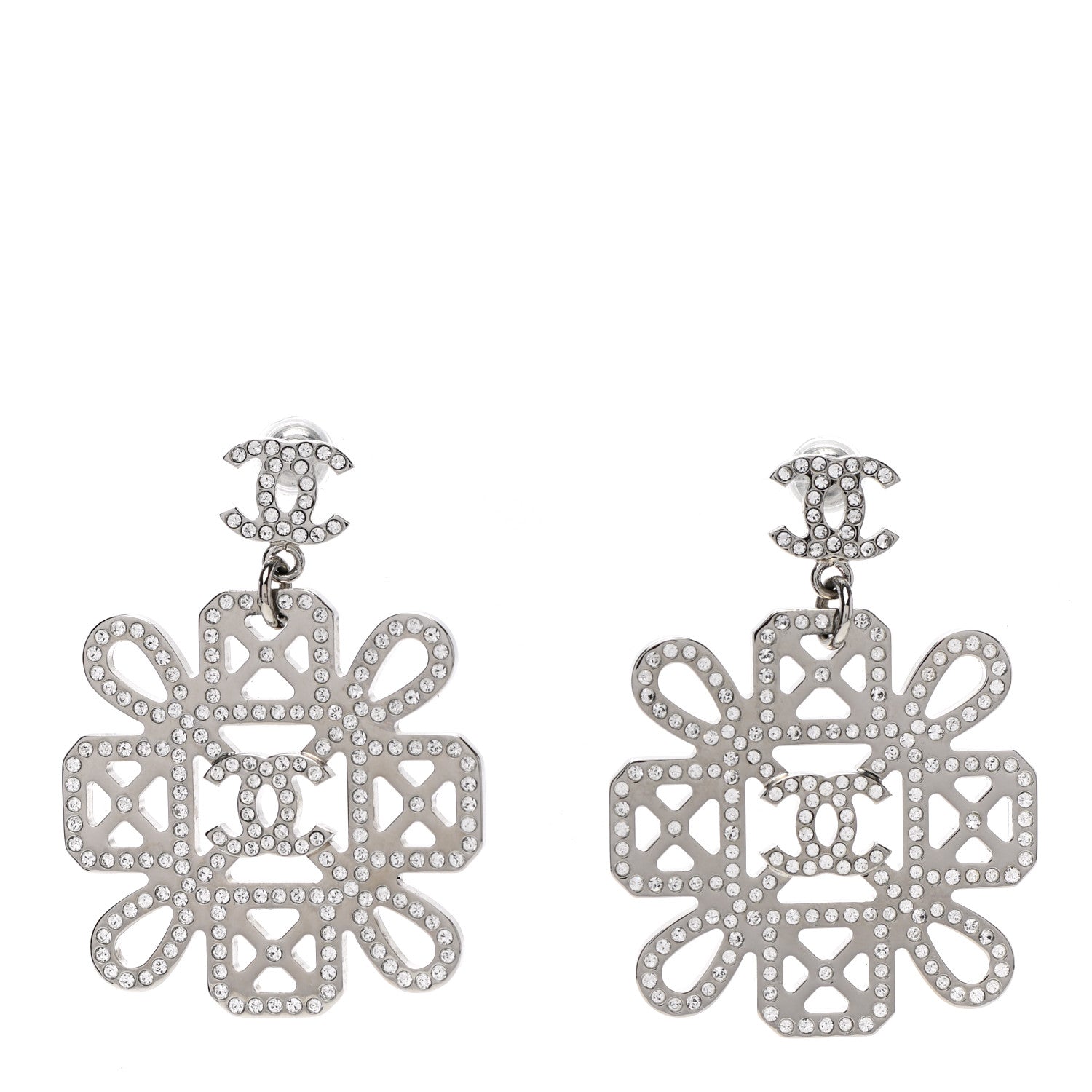 Chanel Crystal Strass Cross CC Earrings Silver 1 of 4