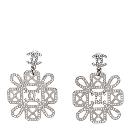 Chanel Crystal Strass Cross CC Earrings Silver 1 of 4