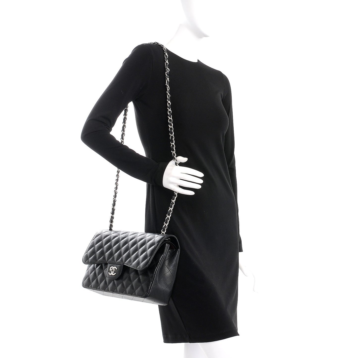 Caviar Quilted Jumbo Double Flap Black