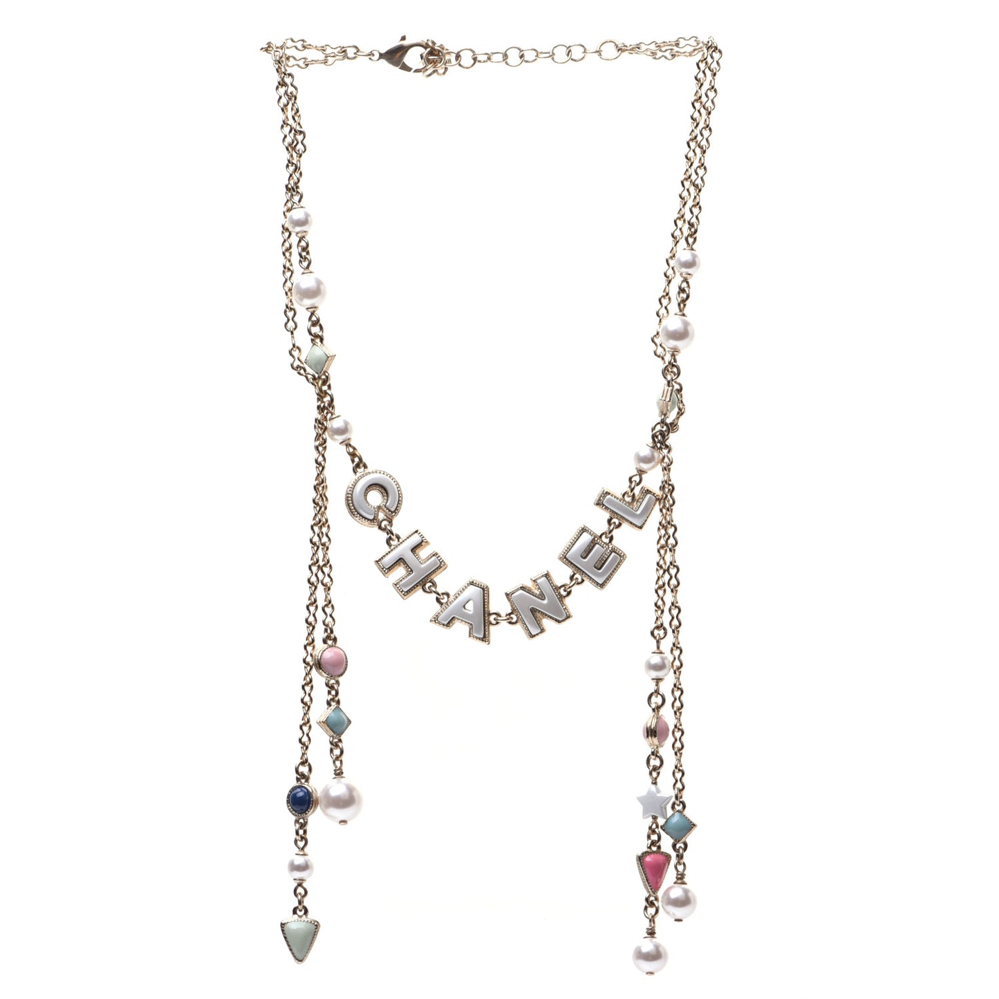 Resin Pearl Beaded Logo Chain Choker Green White Pink