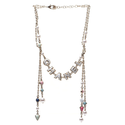 Chanel Resin Pearl Beaded Logo Chain Choker Green White Pink 2 of 5