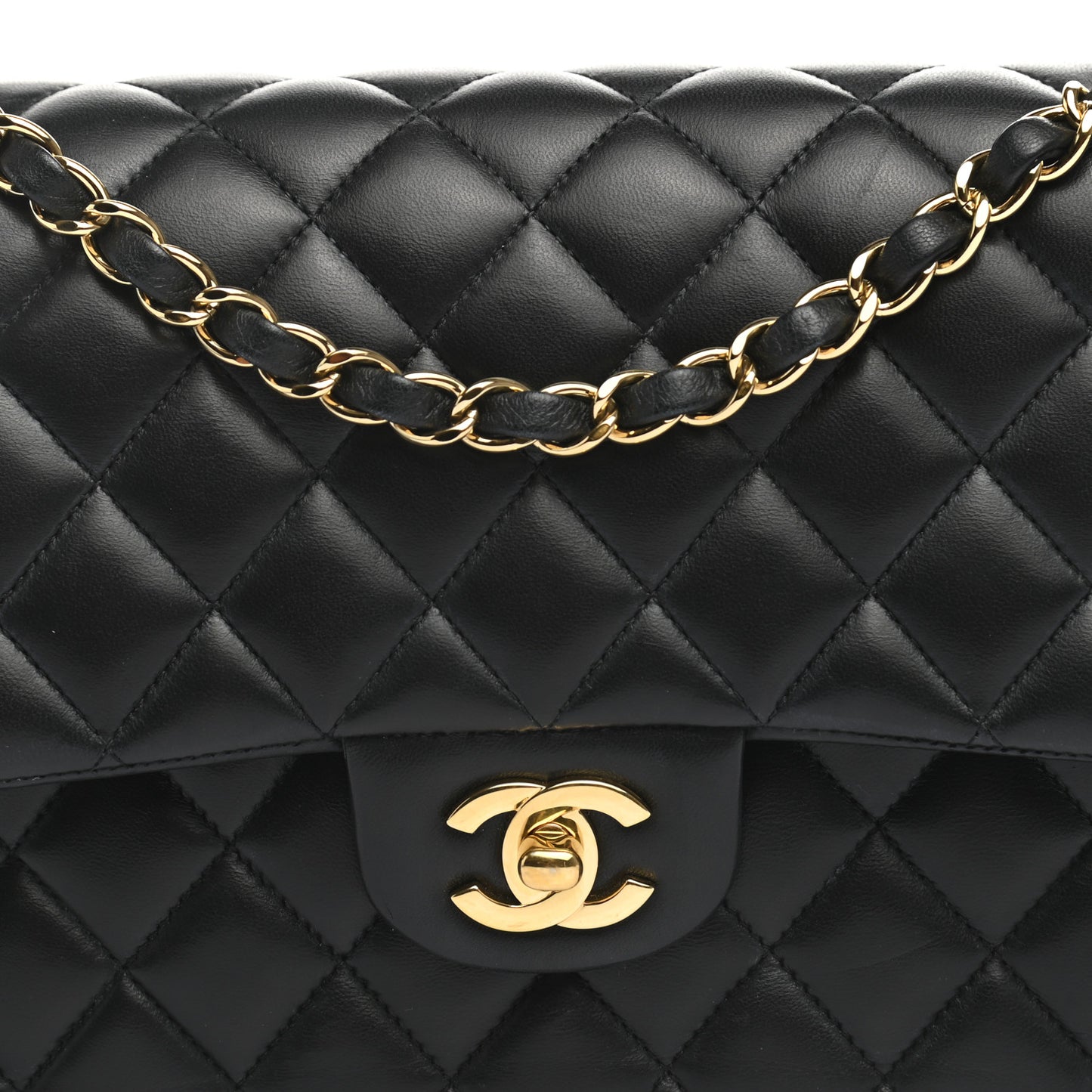 Lambskin Quilted Medium Double Flap Black