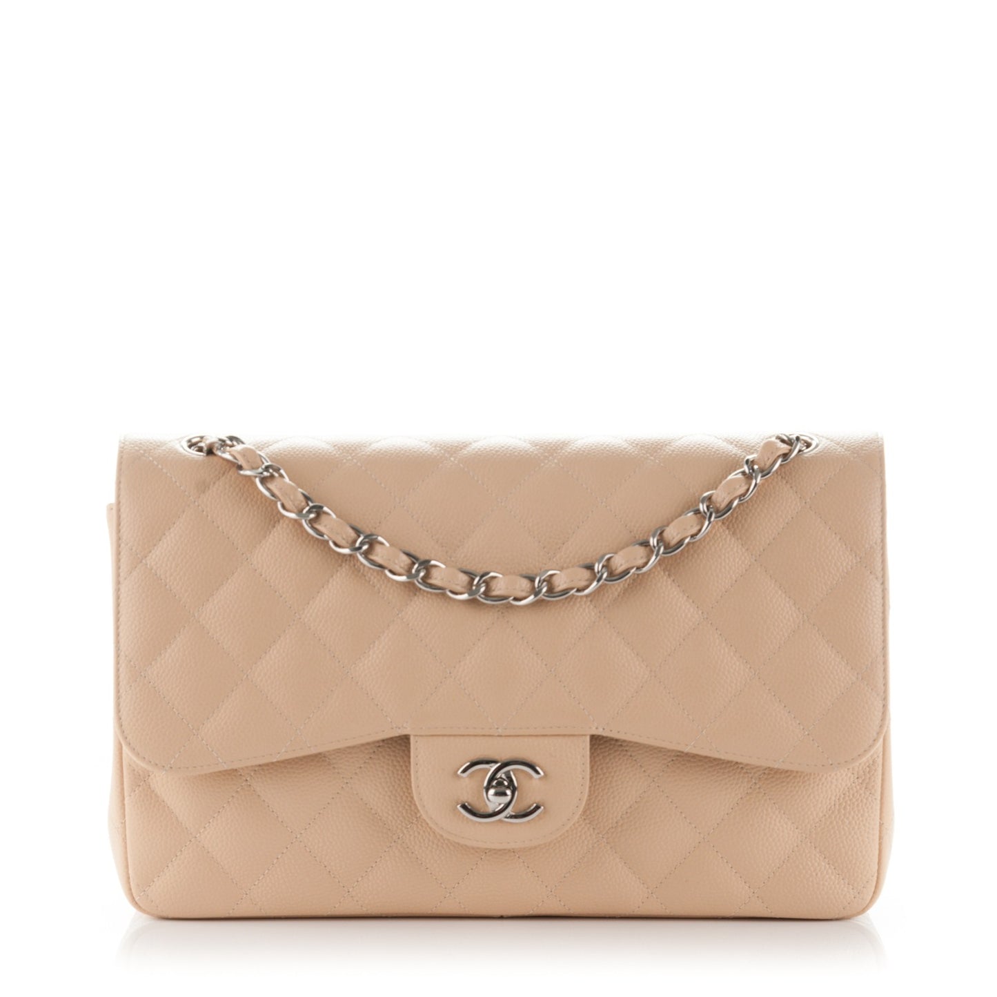 Caviar Quilted Jumbo Double Flap Beige Clair