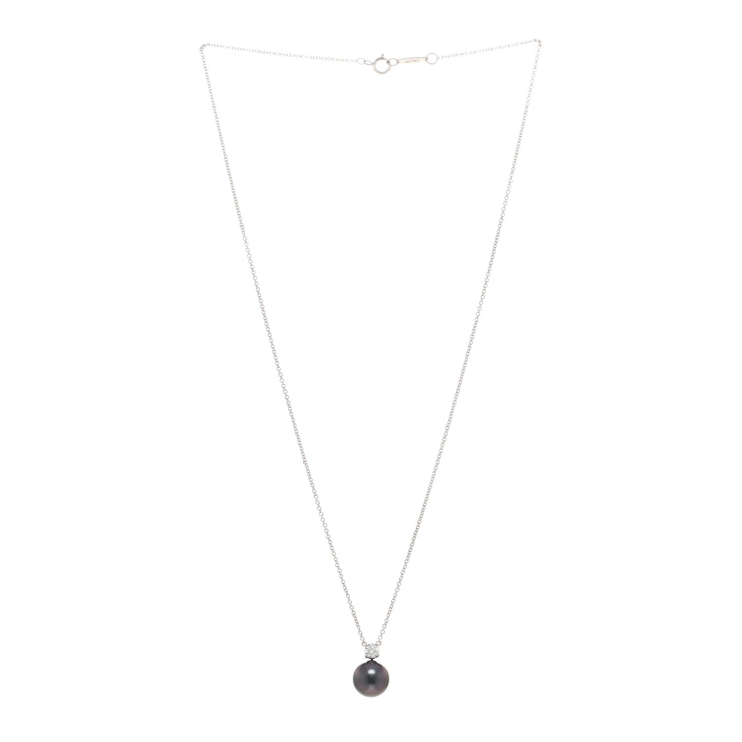 18K White Gold Diamond Tahitian Cultured Pearl Pendant Necklace