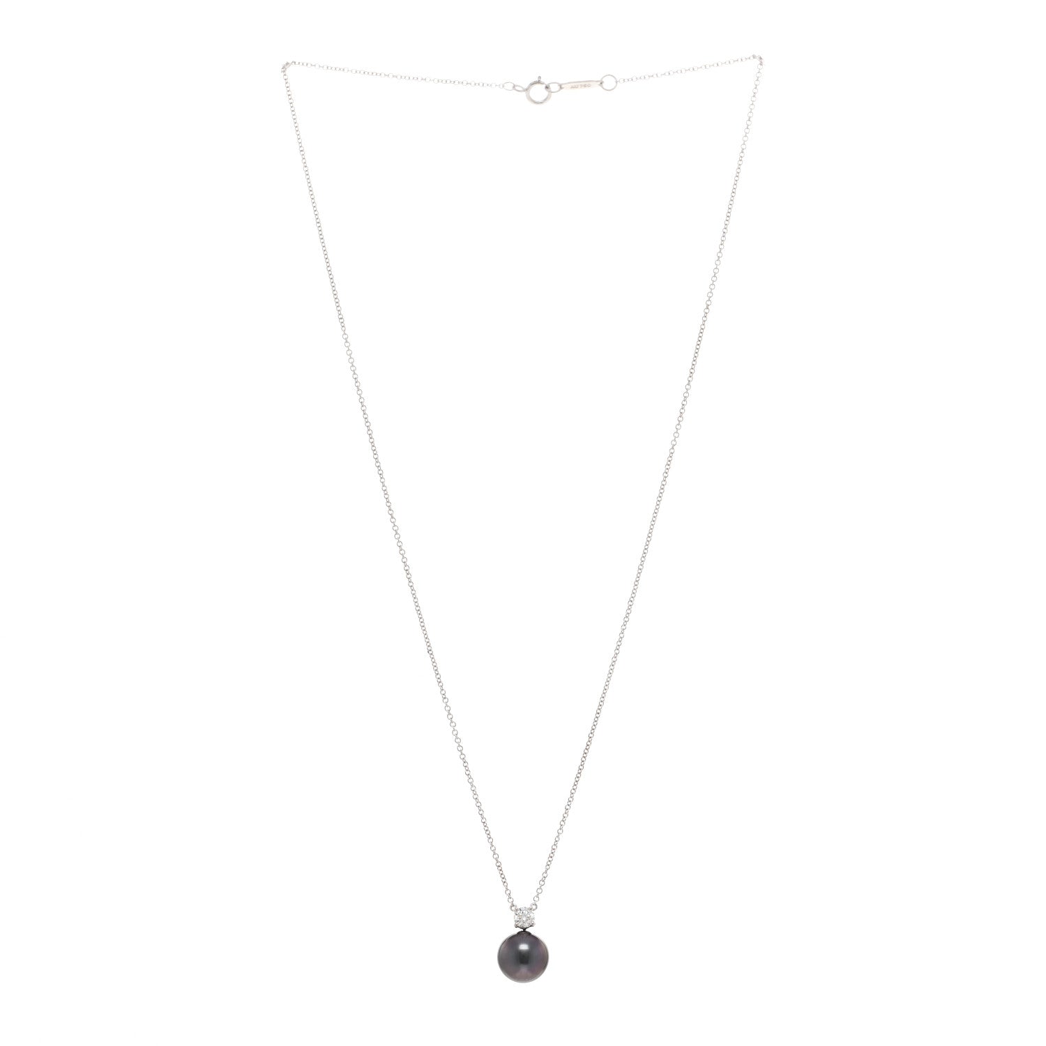 Tiffany 18K White Gold Diamond Tahitian Cultured Pearl Pendant Necklace 3 of 5