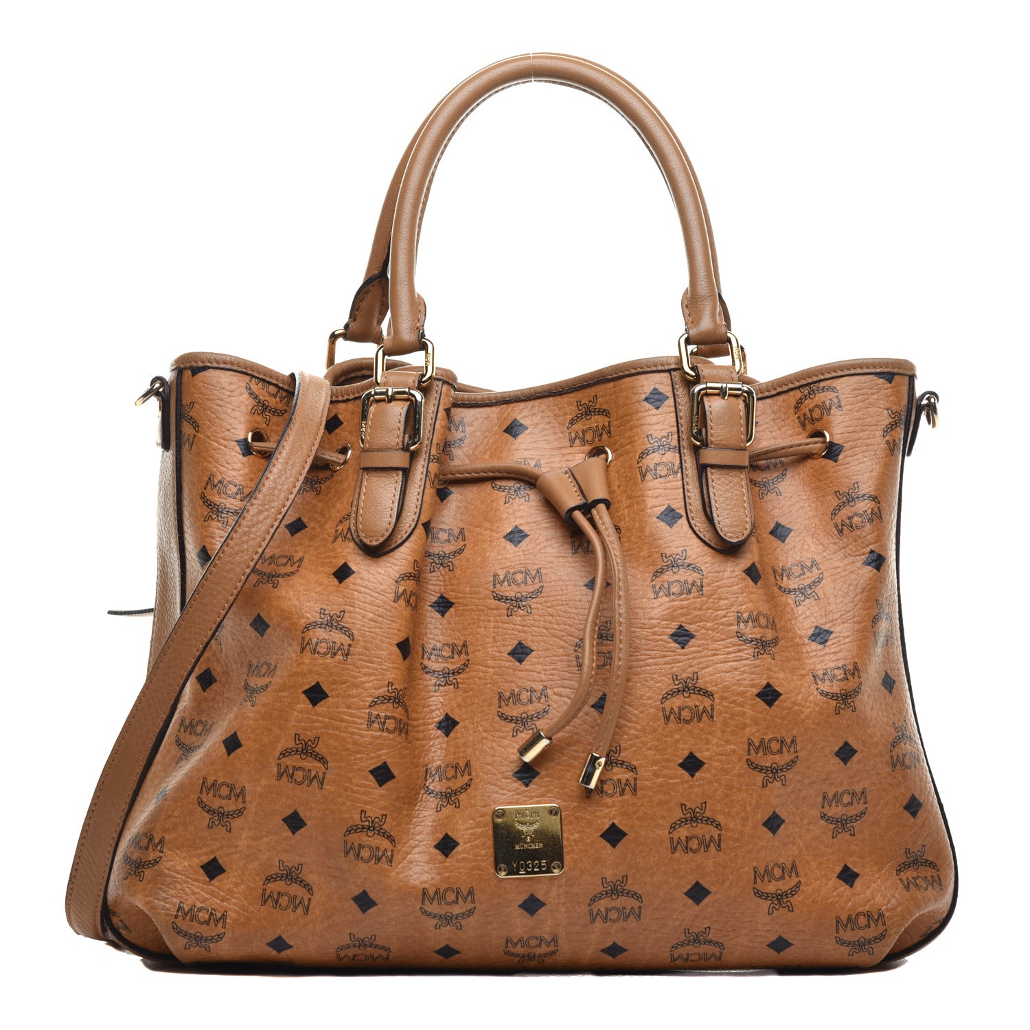 MCM Visetos Medium Drawstring Shopper Cognac 1 of 9
