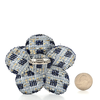 Chanel Tweed Sequin Camellia Pin Brooch Blue Multicolor 2 of 4