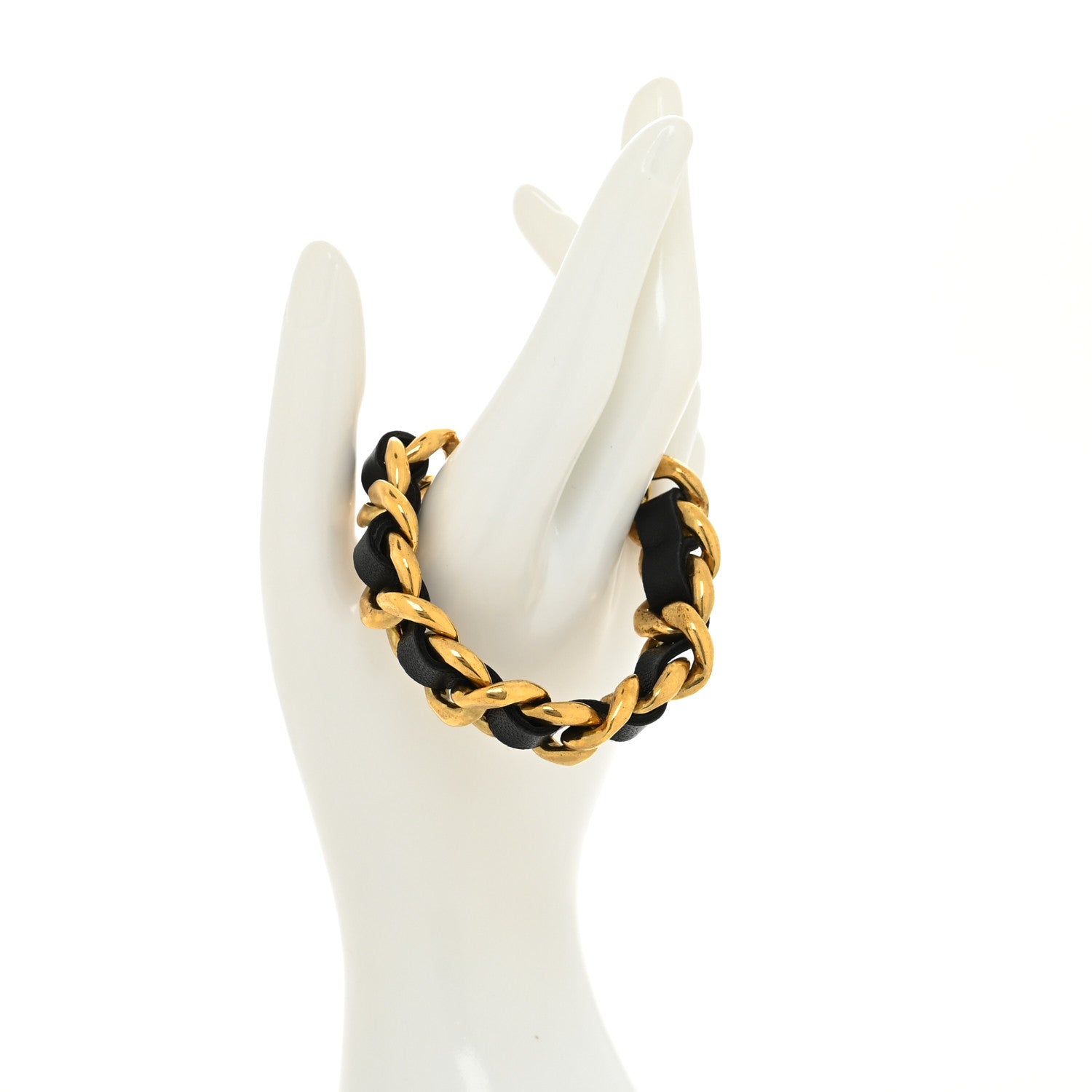 Chanel Lambskin Chain Bracelet Black Gold 2 of 4