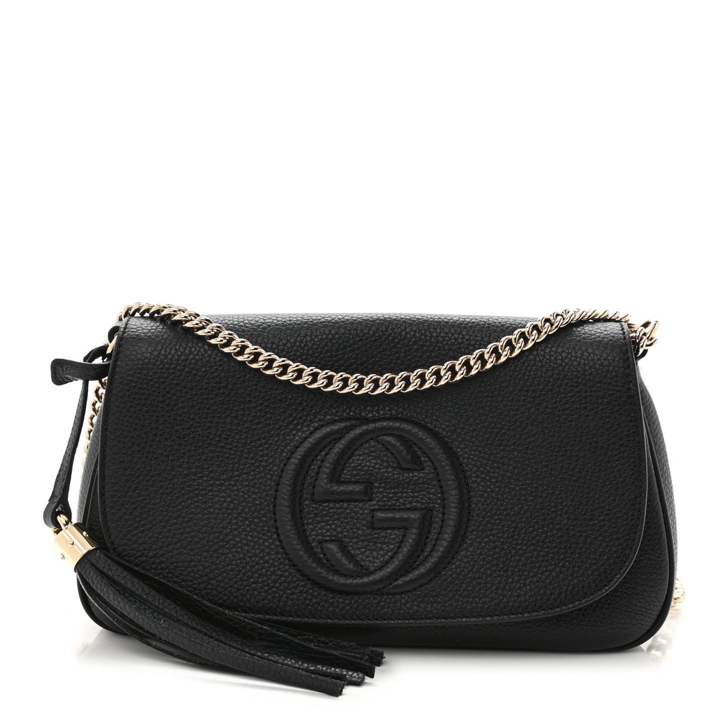 Pebbled Calfskin Medium Soho Flap Crossbody Black