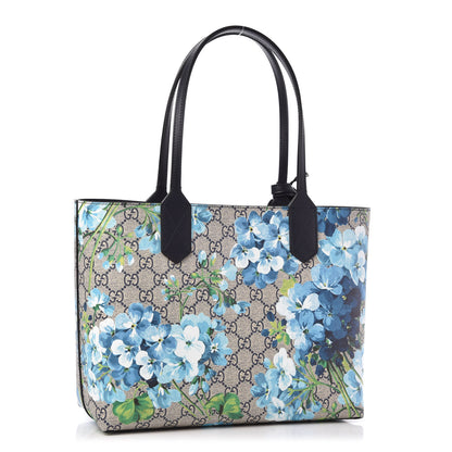 Gucci GG Supreme Monogram Blooms Small Reversible Tote Beige Blue Navy 4 of 10