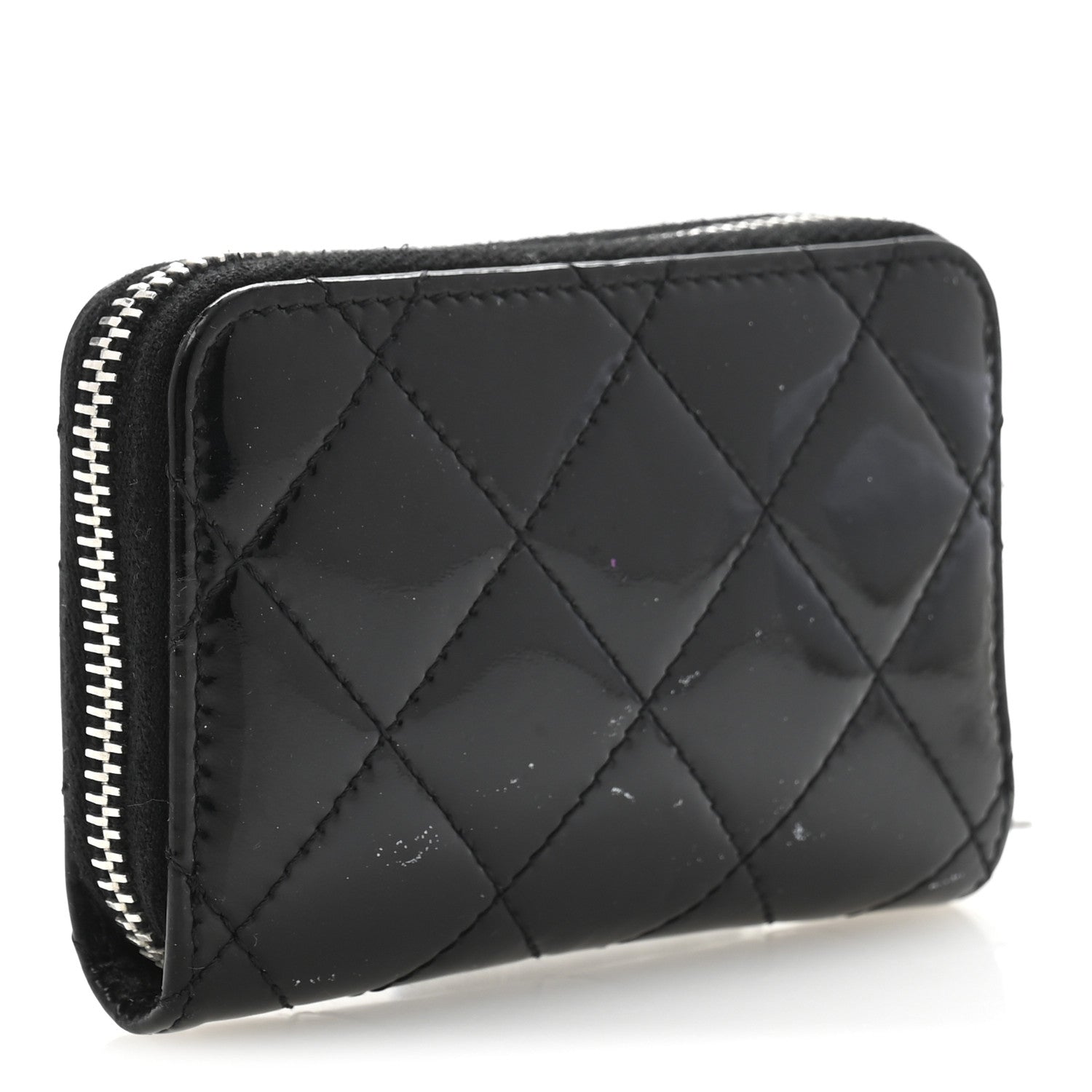Chanel Patent Calfskin Quilted Brilliant Zip Coin Purse Wallet Black 3 of 10