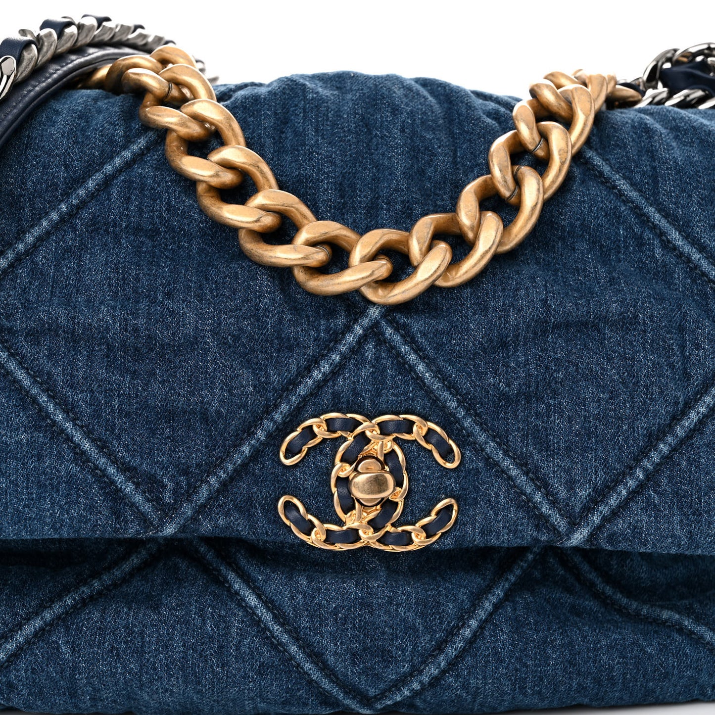 Denim Quilted Large Chanel 19 Flap Blue
