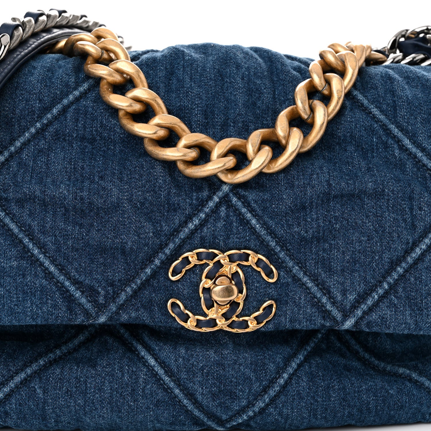 Chanel Denim Quilted Large Chanel 19 Flap Blue 8 of 10