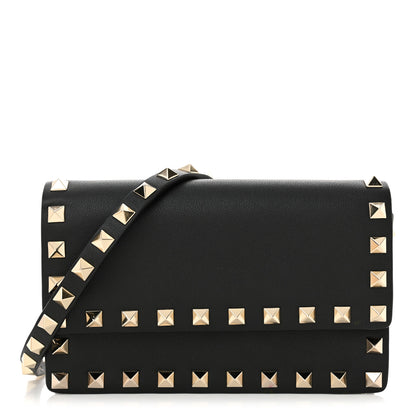 Valentino Garavani Calfskin Rockstud Flap Wallet On Strap Black 1 of 10